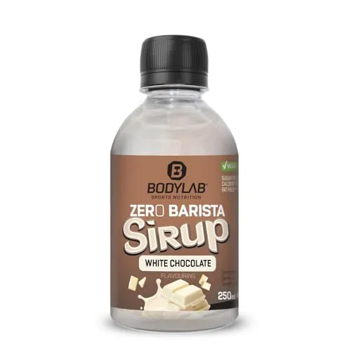 Bodylab24 Zero Barista Sirup Weiße Schokolade 250ml, ohne Zucker* und Kalorien*, vegan, Geschmack und Süße für Kaffee und Co