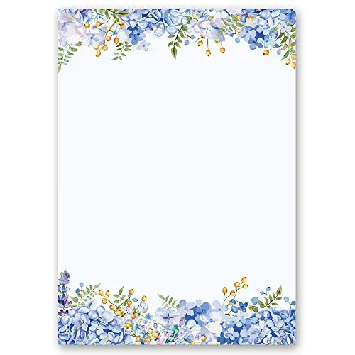 Briefpapier Blumen & Blüten BLAUE HORTENSIEN
