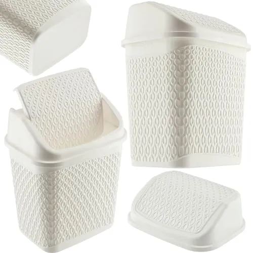 KADAX Mülleimer mit Schwingdeckel, Müllkorb, Abfallbehälter mit Deckel, Abfalleimer aus Plastik, Schwingdeckeleimer, Papierkorb mit Rolldeckel (Weiß)