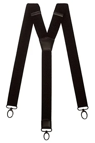 Olata Extra Breite Herren Hosenträger Y-Form in Schwarz mit Farbigem Leder und Karabinerhaken – 4 cm. Schwarz