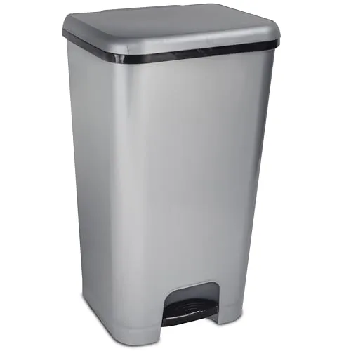 Hummelladen Mülleimer Treteimer 37 Liter eckig 30x33x59cm Grau Kunststoff - Pedal zum Öffnen und Schliessen - Küche Pedaleimer Papierkorb Eimer Abfalleimer Abfallbehälter Mülltonne Müll Mistkübel