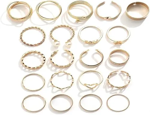 FDEETY Ringe Set Damen Schmuck Knöchelringe Midi Ringe Stapelbar Verstellbar Herz Schmetterling Perlen Unendlichkeit Verdrehte Ringe Schmuckset
