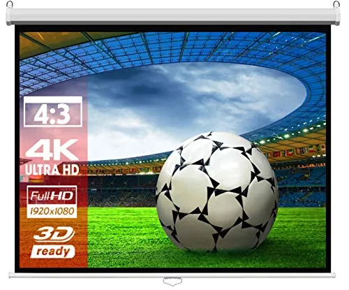 SlenderLine Base Beamer Leinwand 244 x 183 cm | Format 4:3 | 1.2 Gain | Full-HD 4K & 3D geeignet | manuelle Rolloleinwand | Heimkino und Präsentation | Decken- BZW. Wandmontage