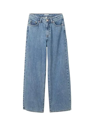 TOM TAILOR Mädchen Wide Leg Fit Jeans - Mid Stone Bright Blue Denim - Stylische Wide Leg Fit Jeans im Five-Pocket Style mit elastischem, verstellbarem Bund für optimalen Tragekomfort - perfekt für Freizeit und besondere Anlässe.