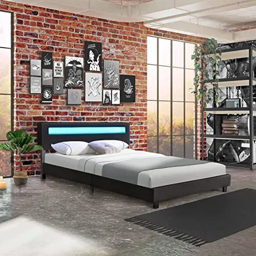 Juskys Polsterbett Paris 160x200 cm mit LED Beleuchtung - Stylisches Polsterbett in Schwarz, ideal als Doppel- oder Gästebett. Mit LED-Beleuchtung im Kopfteil für stimmungsvolles Licht und optimalem Komfort durch einen stabilen Lattenrost.