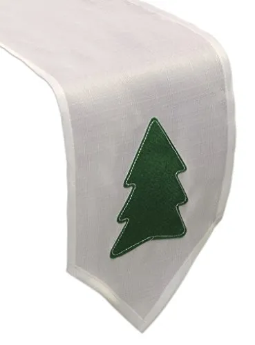 Unbekannt Tischläufer weiß mit grünem Tannenbaum Aplikation Tischband Advent Weihnachten ca. 20x200 cm Tischwäsche