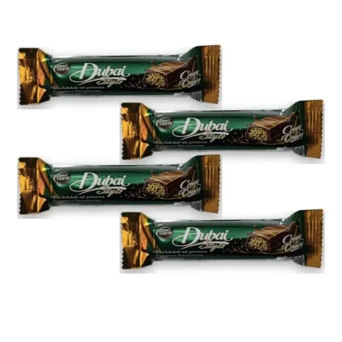 4x Orient Taste Dubai Style Creamy & Crunchy Milchschokoladen-Riegel Pistaziencreme Kadayif Teigfäden Pistazie Engelshaar Dubai Schokolade (4 x 35 g), einzeln verpackt für unterwegs