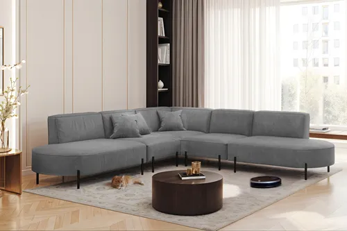 Ecksofa Designersofa VALENCIA in Stoff Noel Grau Universal in grau von Fun Moebel