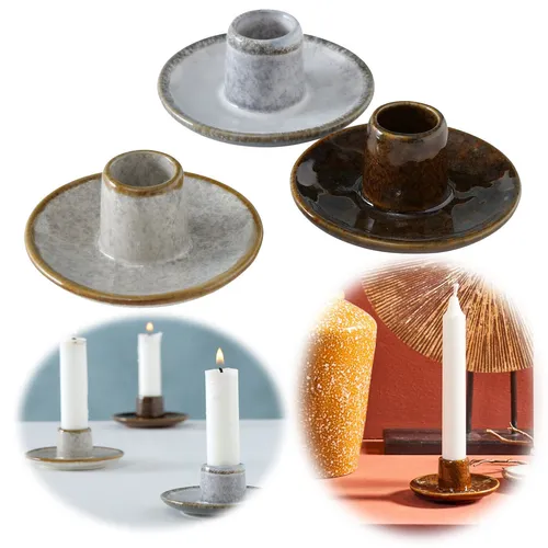 Design 3´er Set Stabkerzen Kerzenständer Keramik 9cm Kerzenhalter Kerzenleuchter