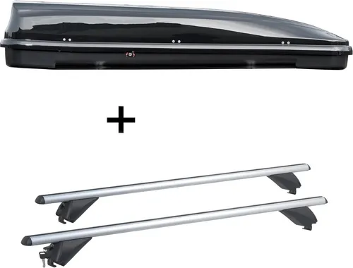 Dachbox MAA460 460Ltr schwarz glänzend mit Alu Dachträger RB003 für VW Passat Kombi - Praktische Dachbox MAA460 mit 460 Litern Volumen, ideal für VW Passat Kombi (ab 2015). Robuster Dachträger aus Aluminium für sicheres Transportieren von Gepäck und Zubehör.
