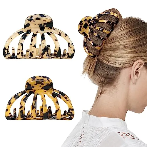 Shinowa Haarklammer Damen, 2 Stück Hair Claw Clips Haarspangen mit Bohemian Stil Rutschfeste Kieferklammern Klaue Frauen Haarklauenclips für Dickes Haar Dünnes Haar Zubehör, Leopard