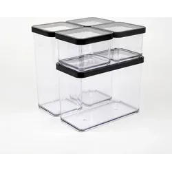 ROTHO Vorratsdose Loft 5er-Set - Vorratsdosen in verschiedenen Größen, stilvolles Design in Transparent/Schwarz, ideal zur Aufbewahrung und Organisation von Lebensmitteln.