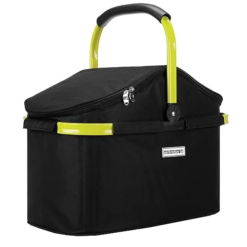 anndora Einkaufskorb 25 Liter ISO Picknick Kühlkorb Schwarz - Rahmen Limette