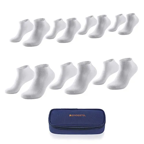EINSIEBTEL® EINLÄSSIG Unisex Sneaker Socken, Herren & Damen, 7er Pack, Nachhaltige Geschenkverpackung mit Aufbewahrungstasche (35-38, 7X White)