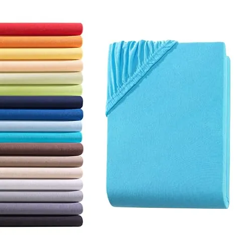 Hometex Premium Textiles Spannbettlaken Spannbetttuch 140-160 x 200 cm, Bettlaken Jersey aus 100% Baumwolle, Matratzen bis 23-25 cm, Oeko-TEX Made IN Green, Türkis