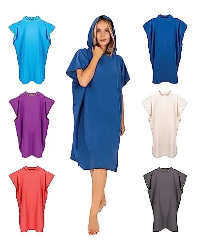 Gräfenstayn Premium Badeponcho mit Knöpfen - Öekotex 100 - Umziehhilfe Damen & Herren - Surf-Poncho Strand - Handtuch-Poncho Erwachsene - Umkleide-Hilfe - Badeumhang Mikrofaser (S-M dunkelblau)