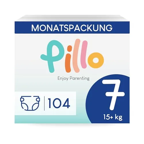 Pillo Premium Windeln 7 - Karton mit 104 Windeln, Größe 7 - XXL (15+ kg) - Baby Diapers