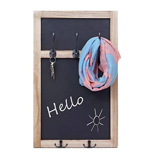 Mendler Wandgarderobe HWC-C51, Garderobe Kreidetafel Wandtafel, 5 Haken 55x34cm - naturbraun