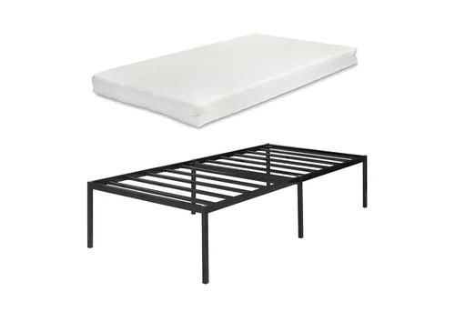 Metallbett ‘Vårdö’ mit Matratze 90 x 200 cm Schwarz