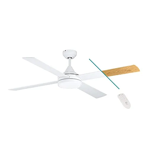 EGLO Deckenventilator TRINIDAD, 4 Flügel mit Licht und Fernbedienung - Deckenventilator für Innenräume, dimmbare LED-Beleuchtung, Sommer-Winter-Betrieb und Timer-Funktion für optimalen Komfort. Ideal für Räume bis 27 qm.