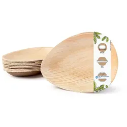 BIOZOYG 50 Stück Palmblatt Teller 17cm Einweggeschirr Tropfenform robust dekorativ nachhaltiges Einweggeschirr umweltfreundliche Einwegteller