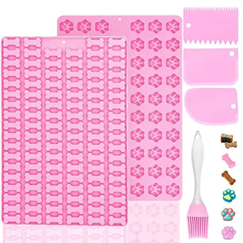 ZIOYA 2 Stück Backmatten für Hundeleckerlies Mini Silikonform Hundeleckerli zur Herstellung von Schokolade, Fudge, DIY-Backen und Leckereien für Haustiere (Rosa)
