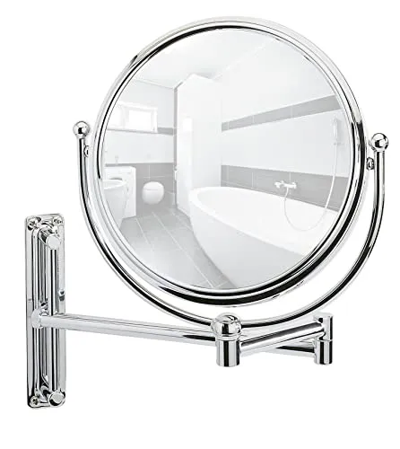 WENKO Kosmetikspiegel Deluxe Groß - Badezimmer Wandspiegel mit 5-facher Vergrößerung, höhenverstellbar und schwenkbar für präzise Kosmetik-Anwendungen. Idealer Begleiter für perfekte Schönheitspflege.