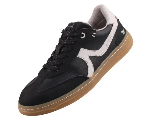 MUSTANG Damen Sneaker Schwarz EU 40 - Damen-Sneaker aus Kunstleder mit komplettem Textil-Innenfutter und stylischer Schnürung für optimalen Tragekomfort.