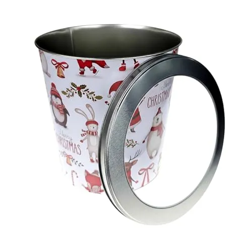 MACOSA EB613-401727 Gebäckdose XL Metall Weiß 23 cm rund Keksdose Aufbewahrungsdose Plätzchen Vorratsdose Weihnachten Blechdose Plätzchenaufbewahrung (Weiß)