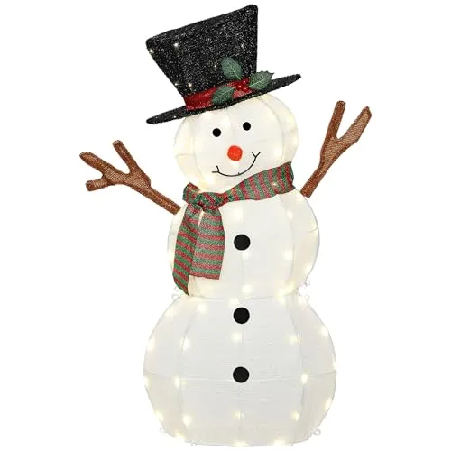 Outsunny LED Schneemann 108 cm Weihnachtsdeko mit Stahlrahmen und Spannbändern Weihnachtsdekoration, Weihnachtsfigur, Weihnachtsbeleuchtung für Indoor & Outdoor IP44