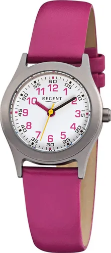 Regent F 946 Kinder-Armbanduhr, Pinkes Leder-Armband - Armbanduhr für Kinder mit einem farbenfrohen Design, wasserdicht bis 5 bar und einem bequemen Leder-Armband für optimalen Tragekomfort.