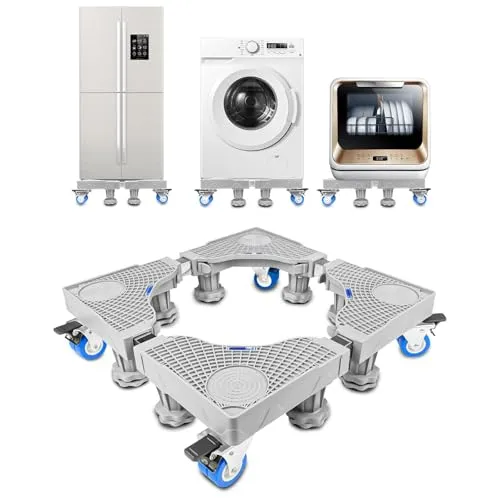 Fousenuk Waschmaschinen Untergestell, Verstellbare Waschmaschine Sockel mit 8 Füße und 4 Räder, Waschmaschinensockel Bärenlast 300kg, Podest für Kühlschrank, Trockner und Gefrierschrank