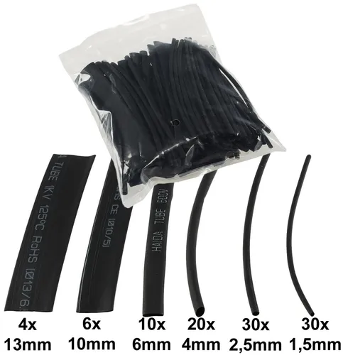 CT20229 Schrumpfschlauch-Sortiment 100-teilig in Sortimentstüte, schwarz