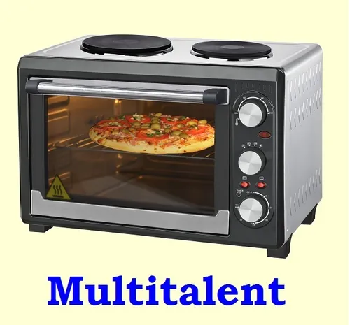 LITER MINI BACKOFEN Etass mit Umluft und Drehspieß - Minibackofen mit 1500W Leistung, Umluftfunktion und Drehspieß – ideal für knusprige Pizzen und köstliche Gerichte in kleiner Küche.