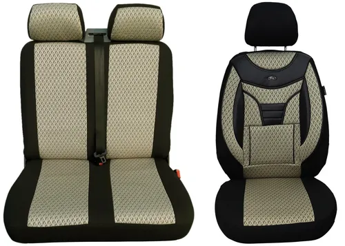 BREMER SITZBEZÜGE für Mercedes Sprinter W906 (2006-2018) - Komplett Sitzbezug Set für Fahrer & Doppelsitzbank, in Beige/Schwarz. Hochwertige Materialien für Komfort und einfache Montage – ideal für den täglichen Einsatz.
