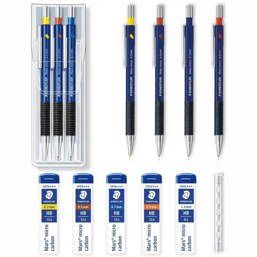 STAEDTLER 77507 - Druckbleistift 0,5 mm HB, 3 Stück mit rutschfester Griffzone und nachfüllbaren Feinminen für präzises Schreiben und Zeichnen