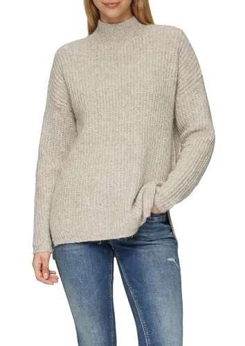QS Weicher Strickpullover mit Rippstruktur - Hellbeige XL - Pullover für Damen im Oversized Fit, aus weichem Strick mit elastischer Qualität und seitlich geschlitzt, perfekt für lässige Looks.