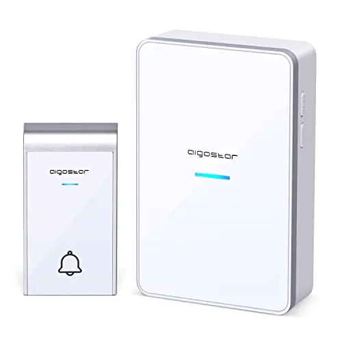 Aigostar-Türklingel Wasserdicht Tragbares Funkklingel Set, Funk Türklingel Kit, Kabellose Türglocke, LED Blinken, 36 Melodien, 150m Reichweite, 1 Klingeltaster & 1 Empfänger