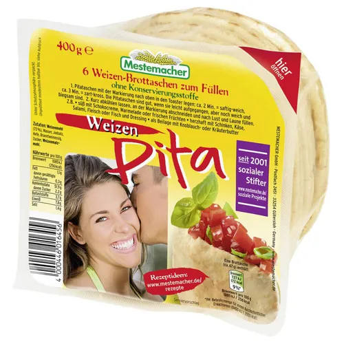 Mestermacher Pitataschen Weizen Pita Brottaschen 400g