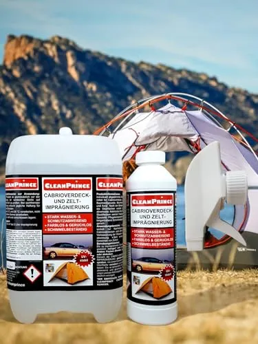 CleanPrince 5500 ml Cabrioverdeck- und Zelt-Imprägnierspray - Autopflege & Motorradpflege: Stark wasser- und schmutzabweisend, schimmelbeständig und UV-stabil für optimalen Schutz von Cabrioverdecken und Zelten.