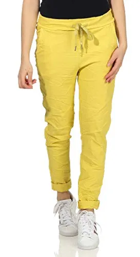 simaranda Damen Jogginghose Freizeithose Sweatpants Baggy Boyfriends Sommerhose Print 10 (Einheitsgröße 36-42, Gelb)