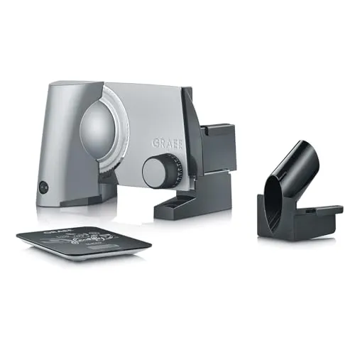 GRAEF Allesschneider SKS 300 silber inkl. Küchenwaage & MiniSlice-Aufsatz - Allesschneider mit Ø 170 mm Wellenschliffmesser aus Edelstahl, ideal für müheloses Schneiden von Brot und Käse. Der ECO POWER MOTION Motor bietet hohe Effizienz und Leistung.