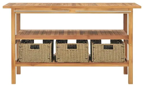 vidaXL Waschtisch mit 3 Körben aus massivem Teakholz 132x45x75cm - Eleganter Waschtisch aus massivem Teakholz mit 3 Körben für viel Stauraum. Ideal für ein aufgeräumtes Badezimmer und einfach zu reinigen dank der strapazierfähigen Oberfläche.