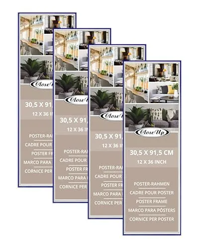 Close Up Posterrahmen | Blau/Blue 4-er Set | Bilderrahmen | Frame | für langformatige Poster, Kunstdrucke, Plakate… | bruchsichere PVC Scheibe | 30,5 x 91,5 cm / 12x36 | 4 Stück