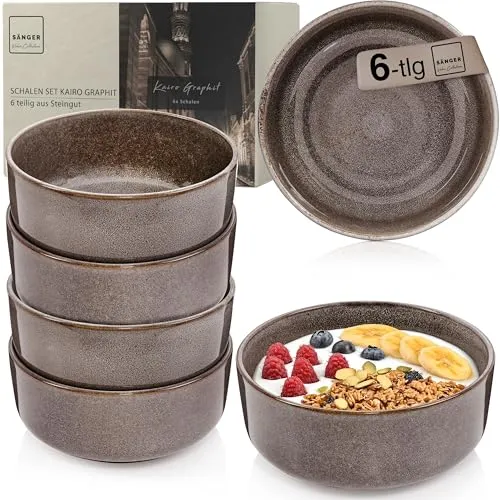 Sänger Kairo Graphit | 6-teiliges Steingut Schüssel Set in braun von Sänger