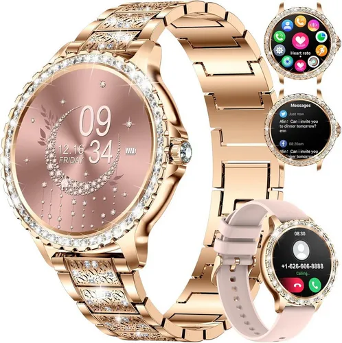Lige Damen's Bluetooth Anrufe, Touchscreen Edelstahl Fitness-Tracker Smartwatch (3,3 cm/1,32 Zoll, Android iOS), Telefonieren funktion 100+ Sport Activity Tracker Schlafanalyse uhr