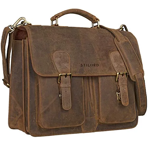 STILORD Aktentasche Herren Lehrertasche Bürotasche Laptoptasche Umhängetasche Vintage groß aus echtem Leder braun
