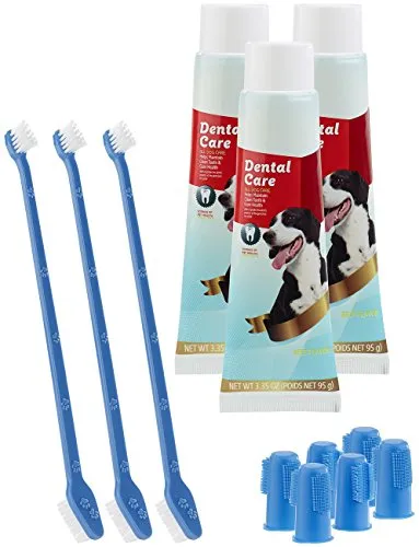 Sweetypet Zahnbürsten Hund: 4in1-Zahnpflege-Set f. Hunde: Zahnpasta, Zahn- & Fingerbürsten,3er-Set (Hundezahnpflege, mit Zahnbürste für, Putzen)
