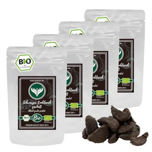 Azafran BIO Schwarzer Knoblauch fermentiert & geschält, Knoblauchzehen schwarz (fermented black garlic) aus Spanien 400g