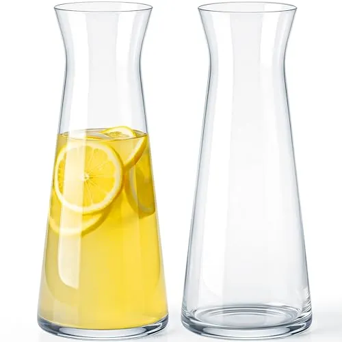 KONZEPT 2 Stk. Wasserkaraffe aus robustem Glas – 1 Liter, Glaskaraffe spülmaschinenfest, BPA-frei, stilvoll und stabil